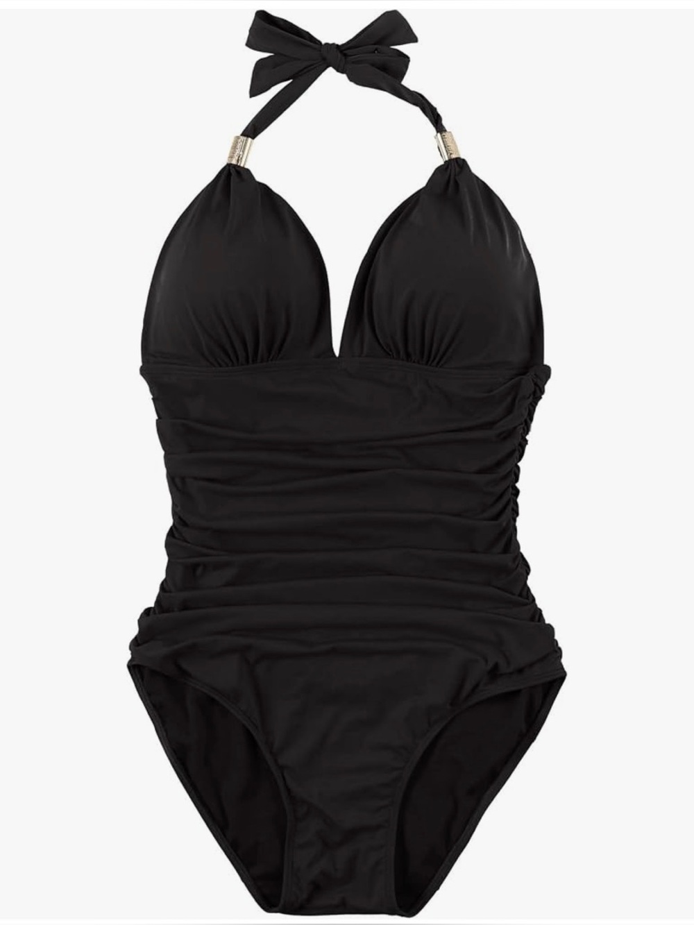 Black Halter Ruched One-Piece Swimsuit